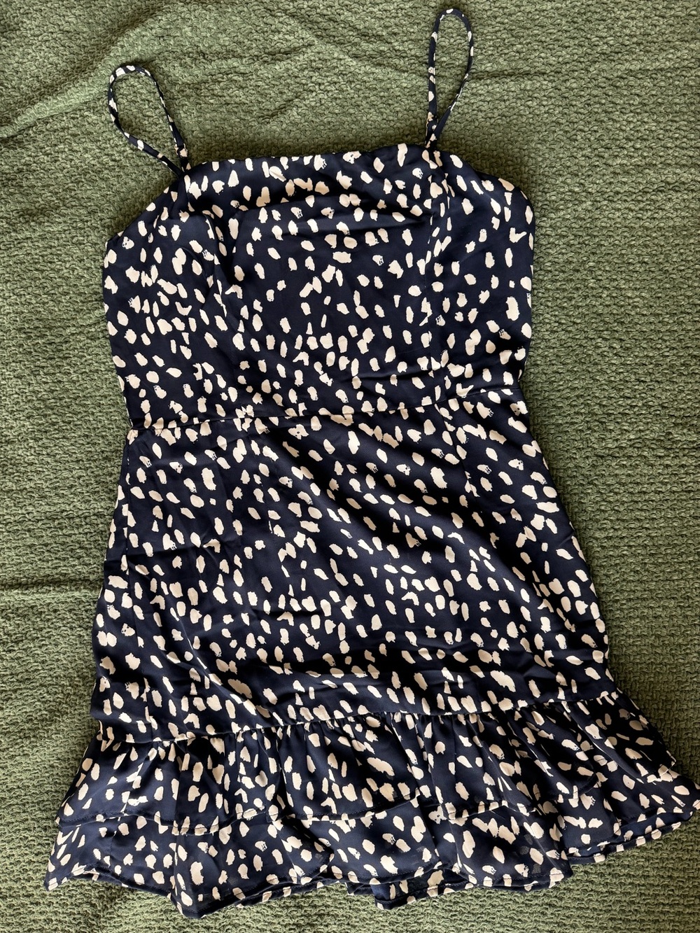 Navy & Cream Spotted Ruffle Hem Slip Dress